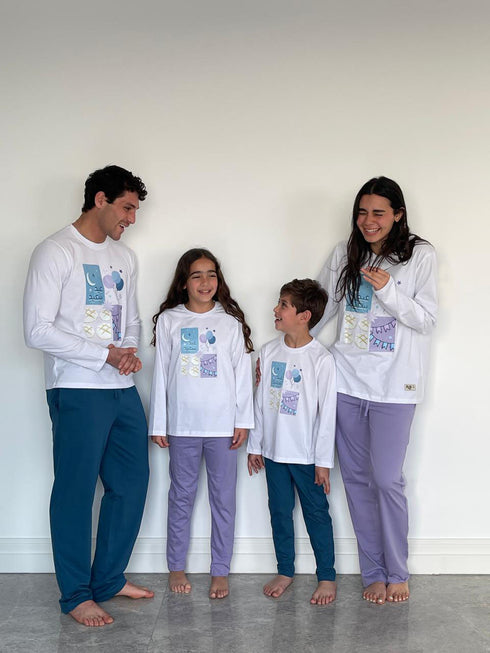 Girls summer Eid pajama set White t-shirt + Light Mauve Pants